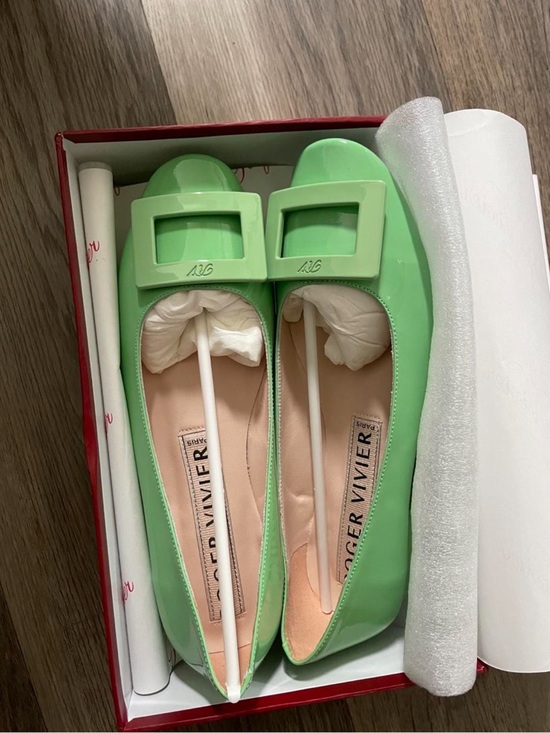 Roger Vivier Shoes - Roger Vivier Glossy Mint Green Patent Buckle Ballet Flats
